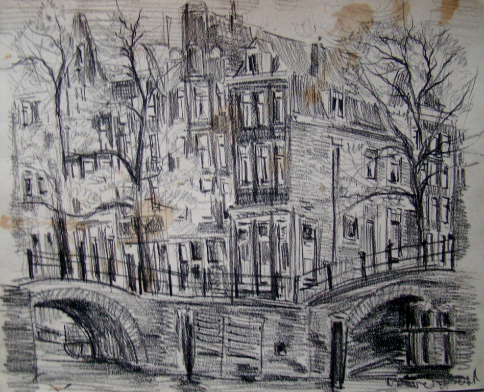 AcheterJob Frese (1914-1986) - Landschap / stad Amsterdam - 7 tekeningen lot 4? Enchérissez de 50!