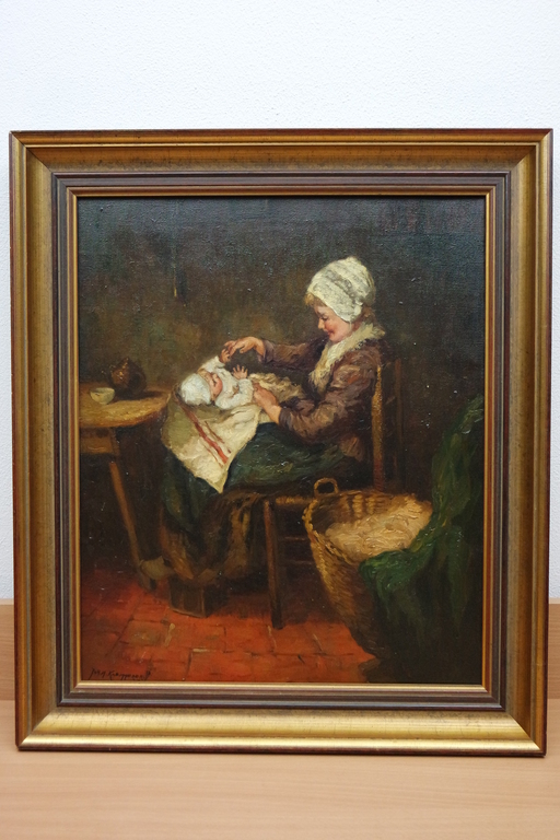 Johan Hendrik Kaemmerer - Olieverf op doek - Moeder met kind op schoot kopen? Bied vanaf 800!