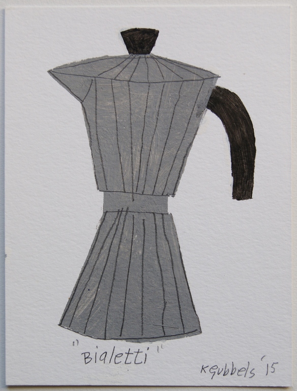 Klaas Gubbels geschilderde sjabloondruk 'Bialetti' - 2015. verkocht voor € 325!