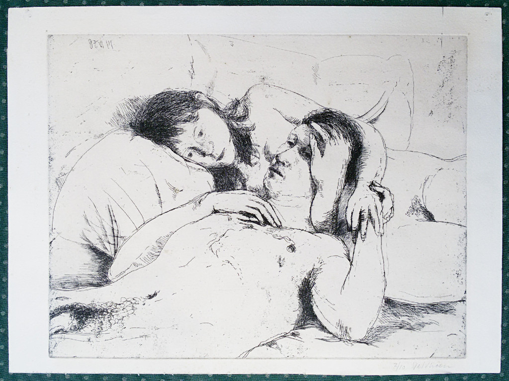 Aat Veldhoen - Echtpaar in bed (1958), ets kopen? Bied vanaf 110!
