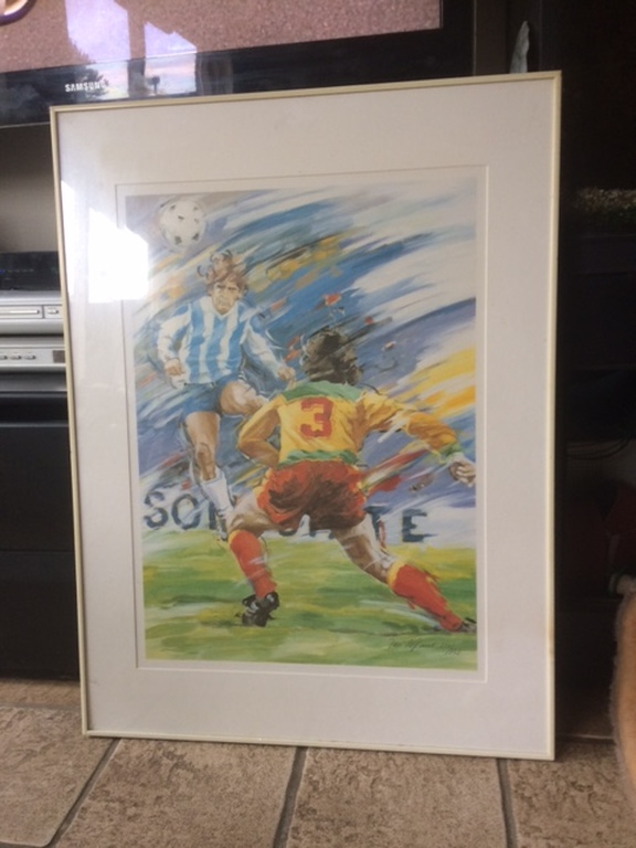 litho jan hofland voetbalactie 80x60 cm in glas kopen? Bied vanaf 250!