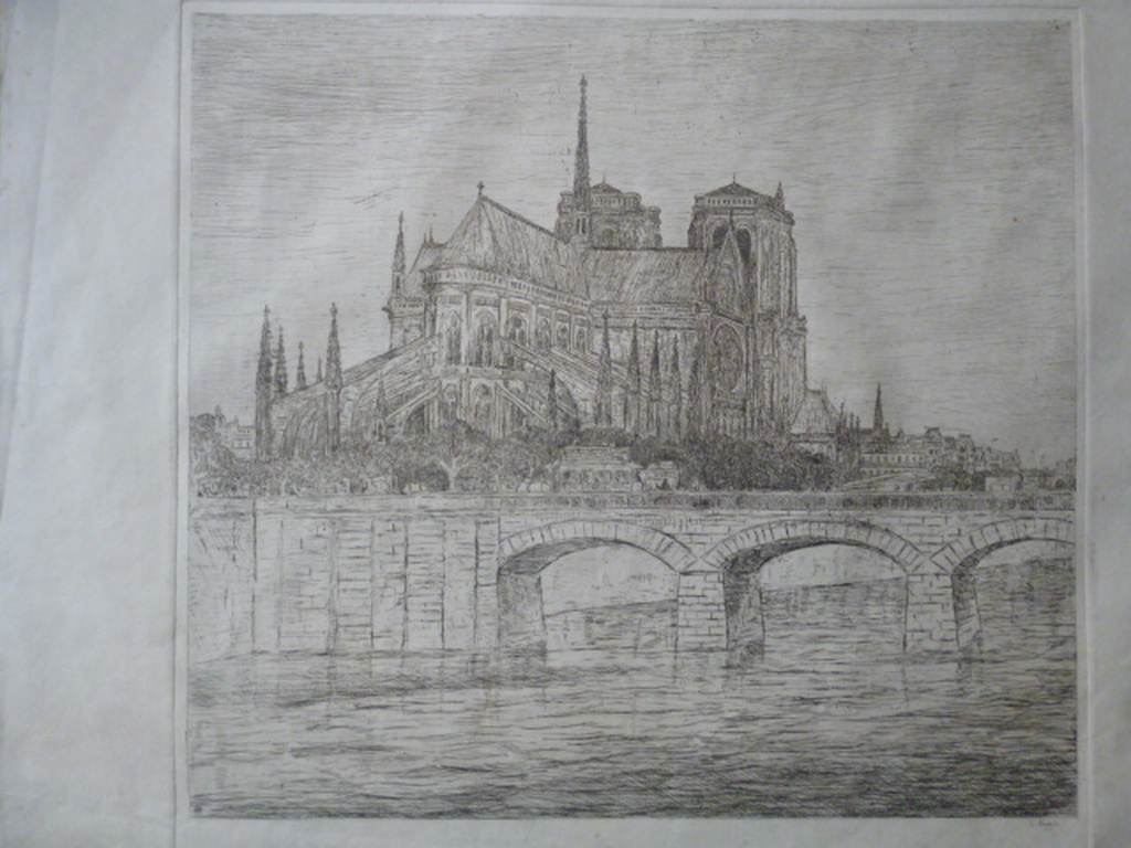 Etienne Bosch - ets - Notre Dame, Paris verkocht voor € 35!