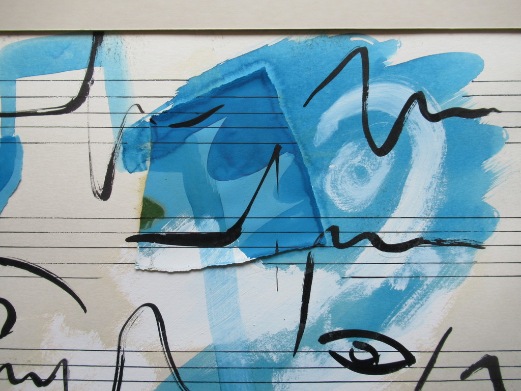 Onbekende kunstenaar: collage en verf, muziekschrift kopen? Bied vanaf 1!