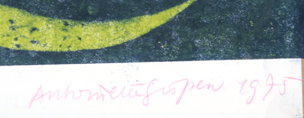 Antoinette Gispen: Houtsnede, Compositie met vogel en vissen kopen? Bied vanaf 20!