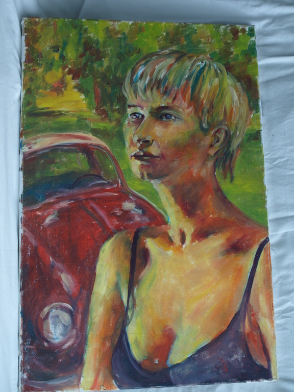 Gijs, Aad of Justus Donker? : Acrylverf op doek –Volkswagen & Model–After Nature kopen? Bied vanaf 1!
