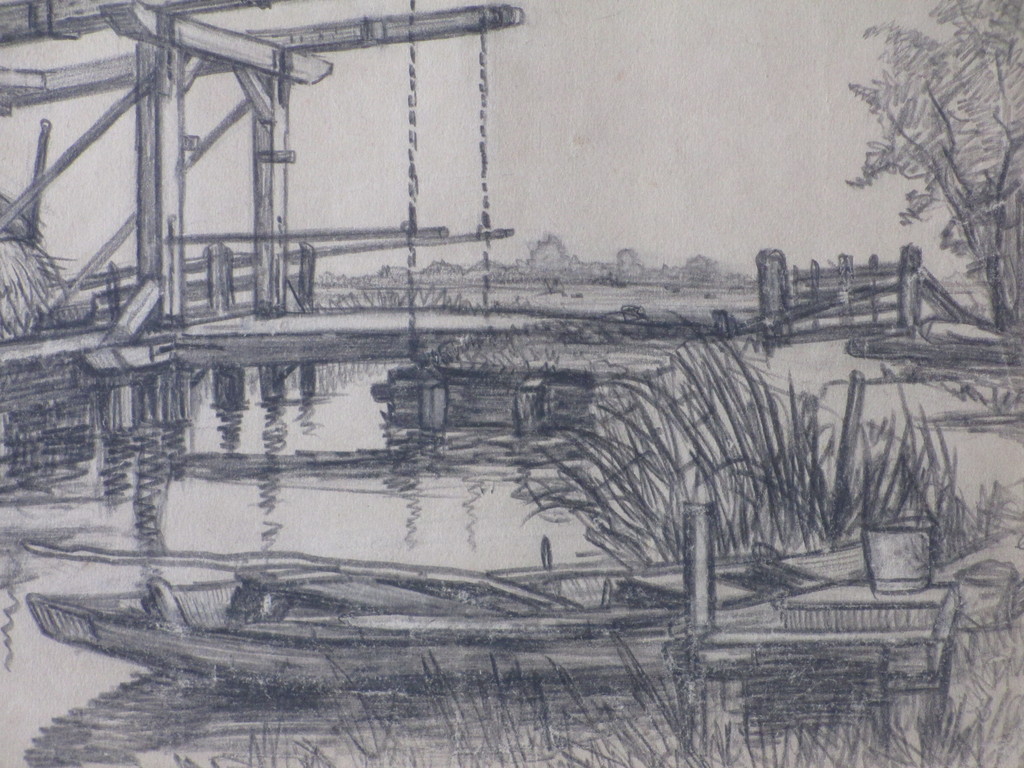 Onbekend (toegeschr.a.H.Roodenburg), Boerderij bij klapbrug, Tekening kopen? Bied vanaf 1!