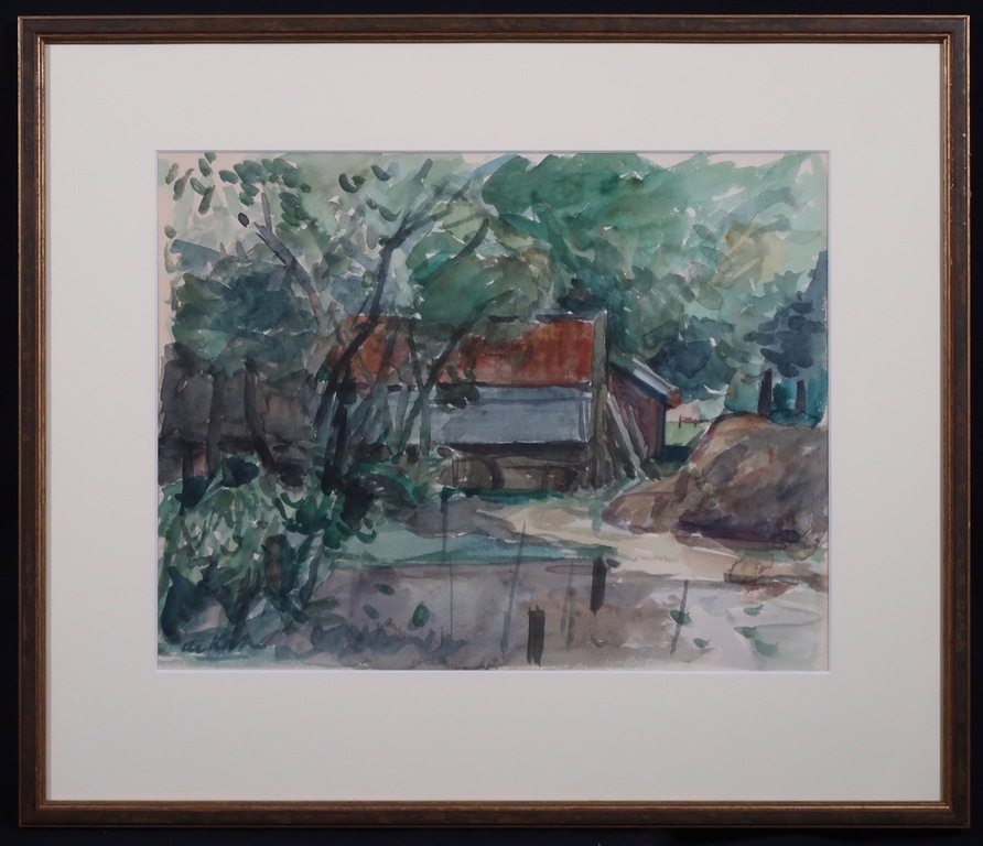 Otto B. de Kat: Aquarel, Landschap in Gieben Drenthe - Ingelijst verkocht voor € 180!