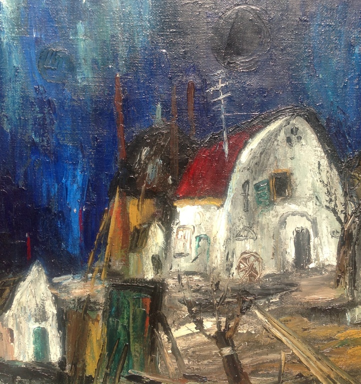 Theo van der Horst, olie op doek 110 x 130, boerderij in de nacht. kopen? Bied vanaf 400!