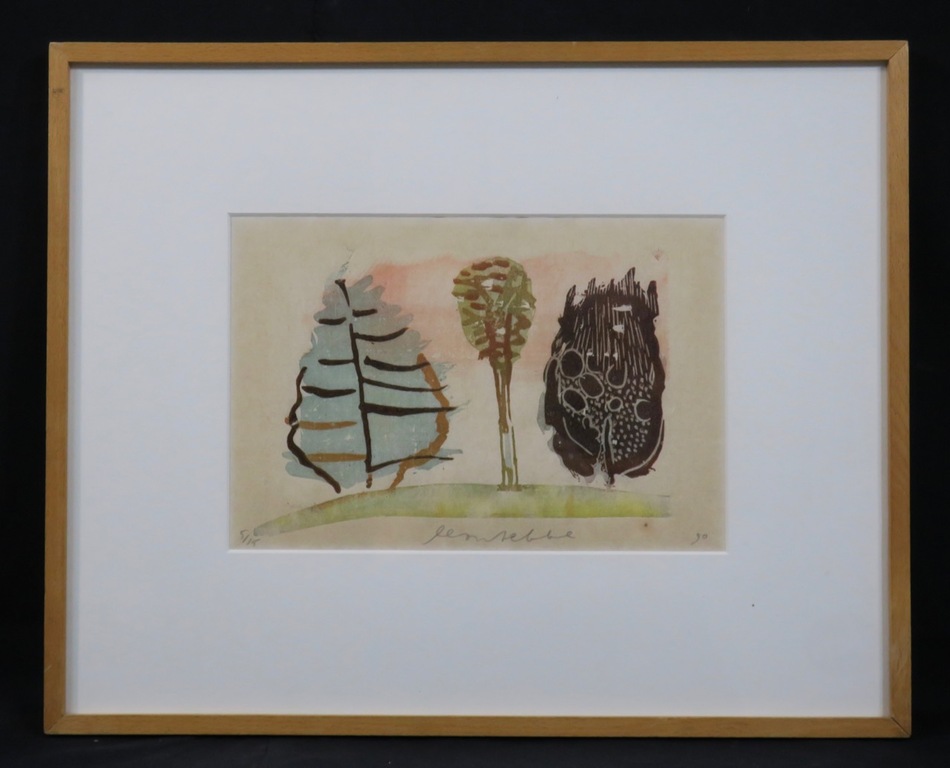 Leon Tebbe: Houtsnede, Struik-boompje-struik - Ingelijst verkocht voor € 50!