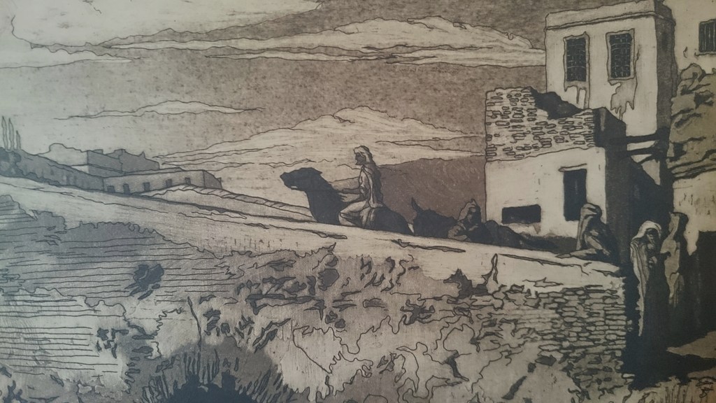 Contrastrijke grote ets van voor mij onbekende kunstenaar kopen? Bied vanaf 1!