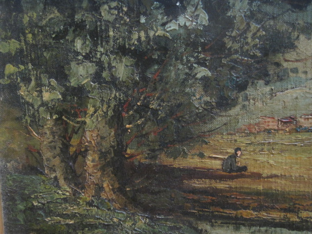 ca. 1900 impressionist. olieverf "landschap met personen" gesigneerd  kopen? Bied vanaf 1!