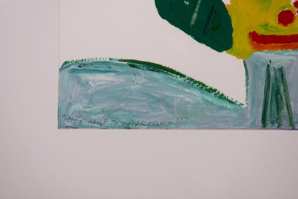 Meertje Kaal: Olieverf op papier, Nog nooit zo vrolijk geweest - Ingelijst kopen? Bied vanaf 1!