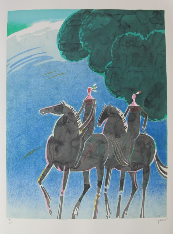 Albert Zavaro - Les deux indiens - originele litho genummerd en handgesigneerd  verkocht voor € 35!
