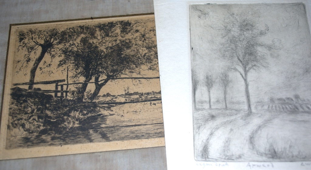 Ids Wiersma en L.W.de Jonge - 2 handgesigneerde etsen, Friesland en Groningen kopen? Bied vanaf 120!