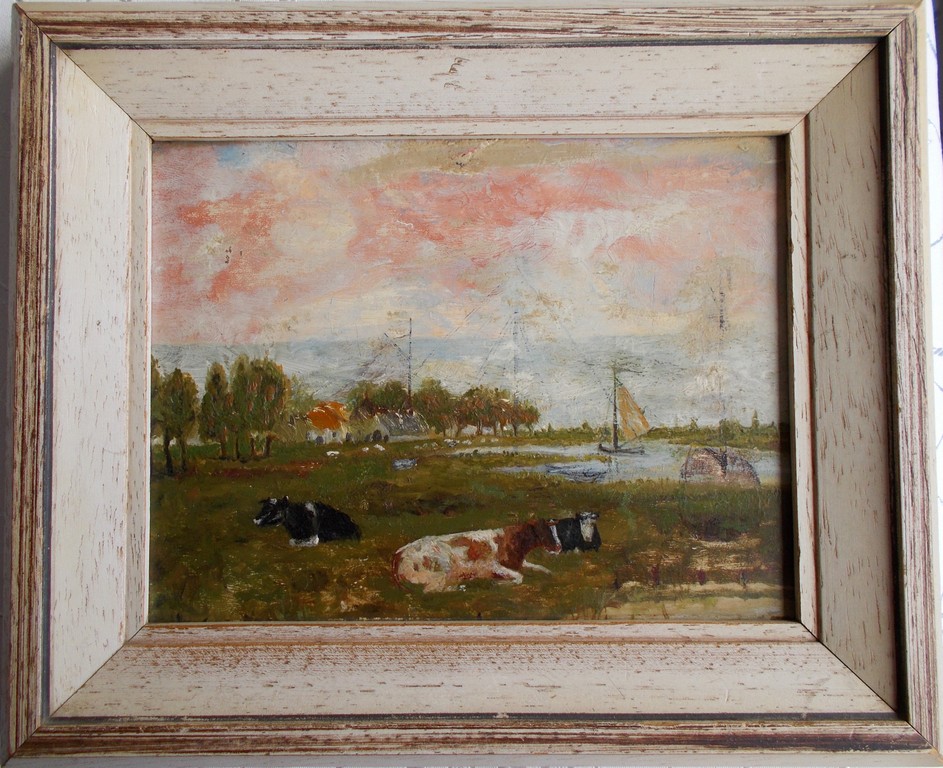 Jozef Neuhuys: Olieverf op paneel, Hollands landschap kopen? Bied vanaf 80!