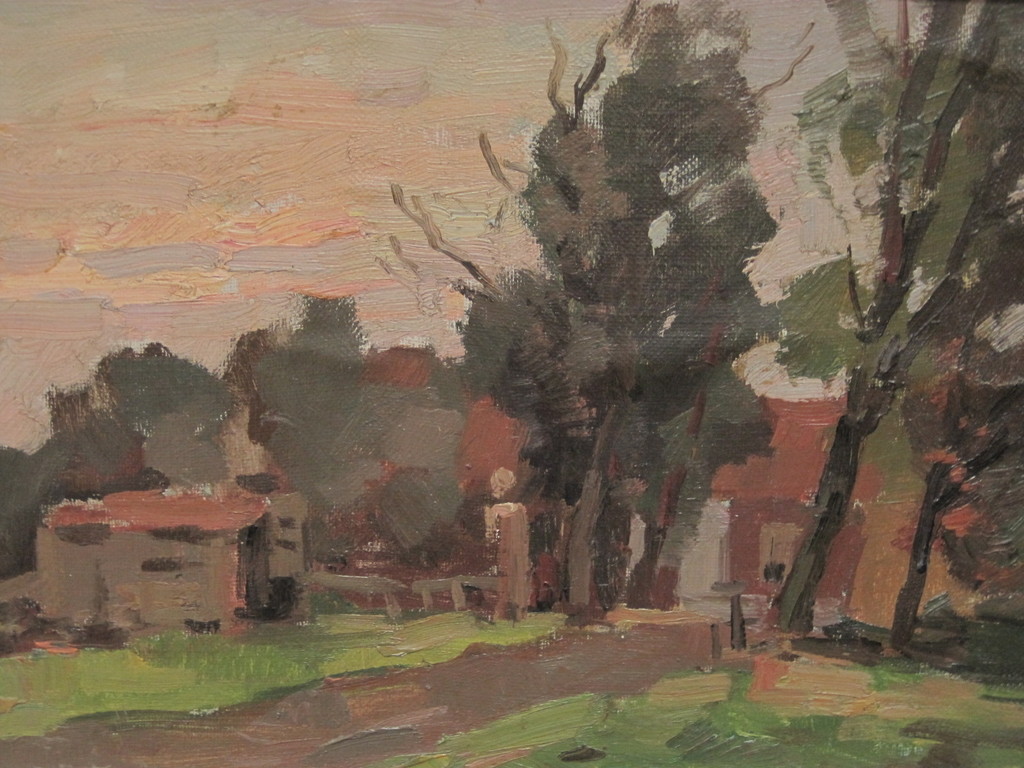 Henk v Leeuwen v.O 1890-1972 "zomeravond te Broeksloot" 1950 gesigneerd verkocht voor € 65!