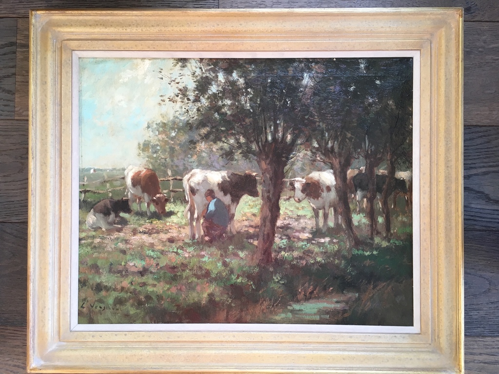 Cor Bouter (pseud. C.Verschuur), melkbocht, olie op doek verkocht voor € 350!