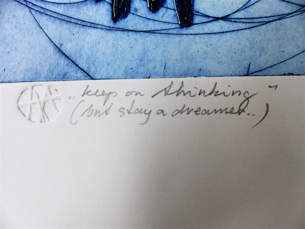 Ad Arma,Ets, Keep on thinking dont stay a dreamer.,Handgesigneerd. kopen? Bied vanaf 100!