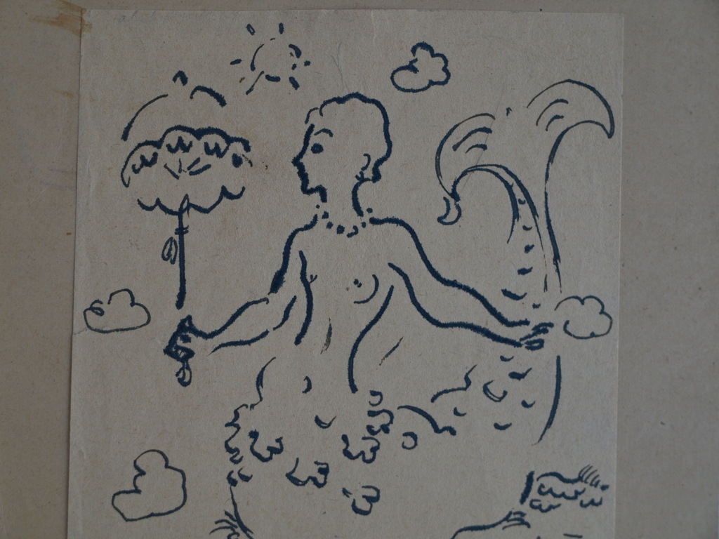 Gerard Hordijk : Tekening , Zeemeermin – gesigneerd - ca 1930   kopen? Bied vanaf 1!