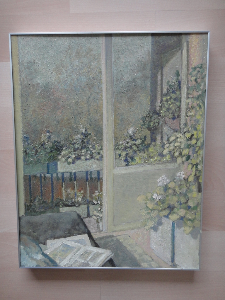 Jan Duyvetter, olieverf op board, doorkijkje naar balkon kopen? Bied vanaf 55!