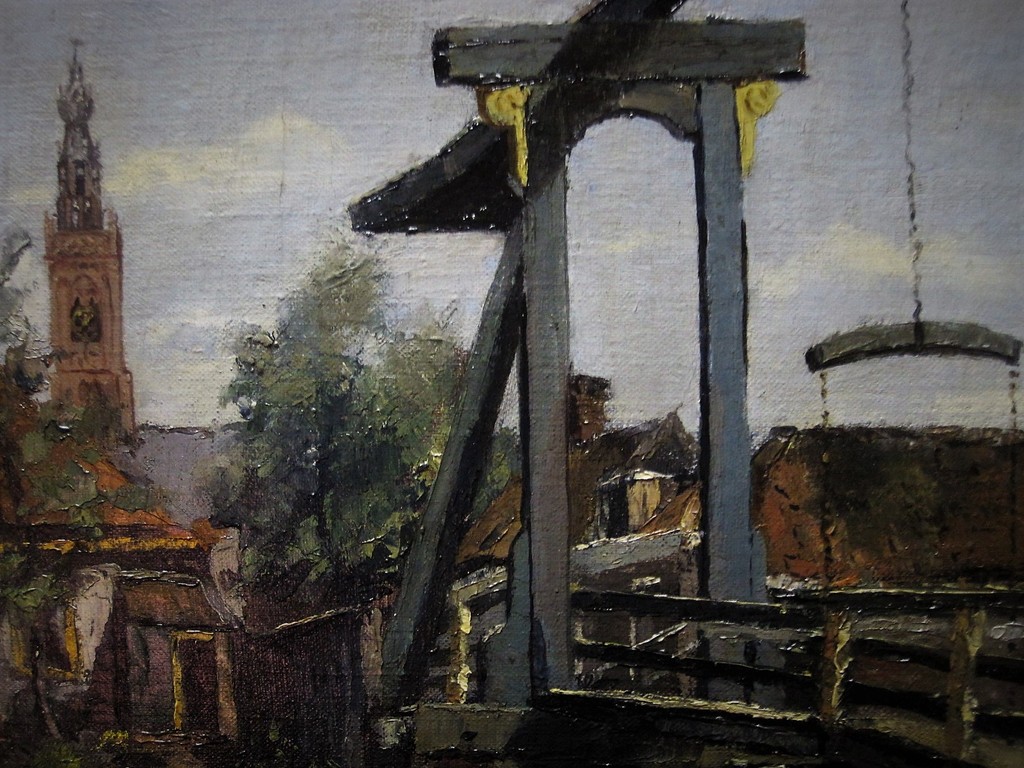 Larense School Jord van Calker (1919-) olieverf "Edam Kwakelbrug en Speeltoren"  kopen? Bied vanaf 1!