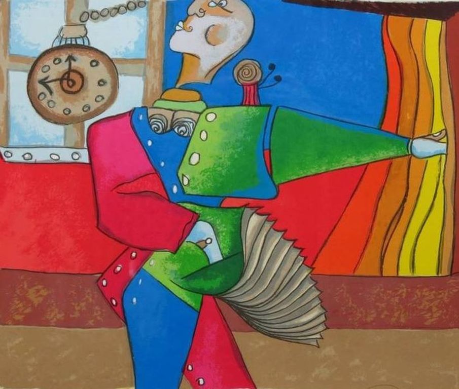 PATTY HARPENAU Grote Zeefdruk (70x60cm) DE KLOK Handgesigneerd verkocht voor € 50!