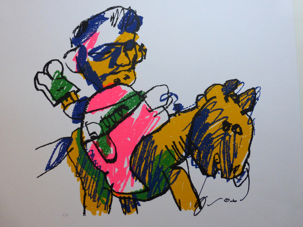 Humoristische handgesigneerde zeefdruk-Man op paard-Herman Brood kopen? Bied vanaf 139!