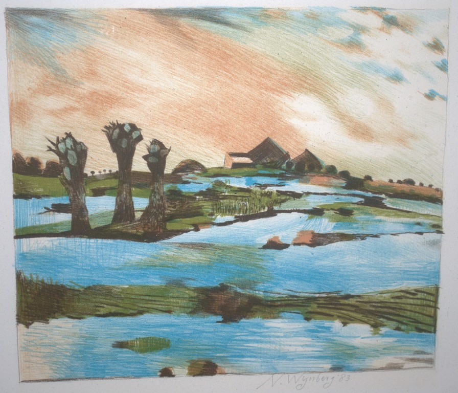 Nicolaas Wijnberg - Hollands landschap - kleurenlitho 1983 kopen? Bied vanaf 25!