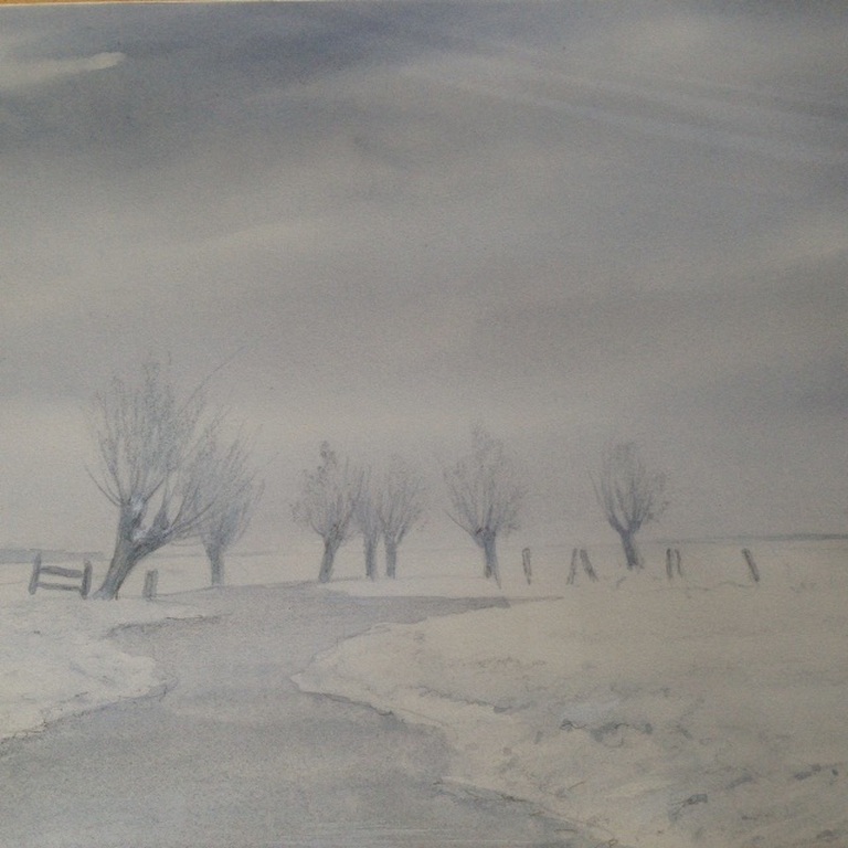Gert Hendriksen 1922 - 1993- aquarel van winterlandschap 47 X 37 cm = gesigneerd kopen? Bied vanaf 25!