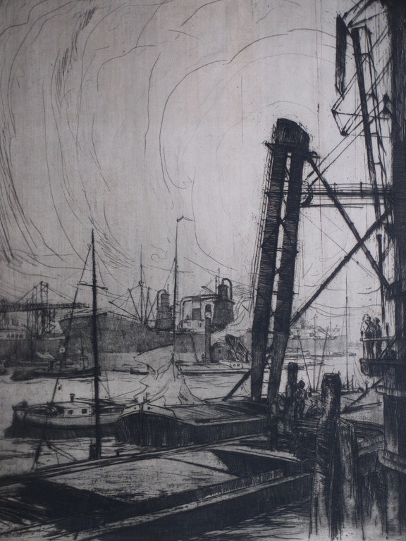 Gerrit van Duffelen, Rotterdamse haven, Ets 1924 kopen? Bied vanaf 50!