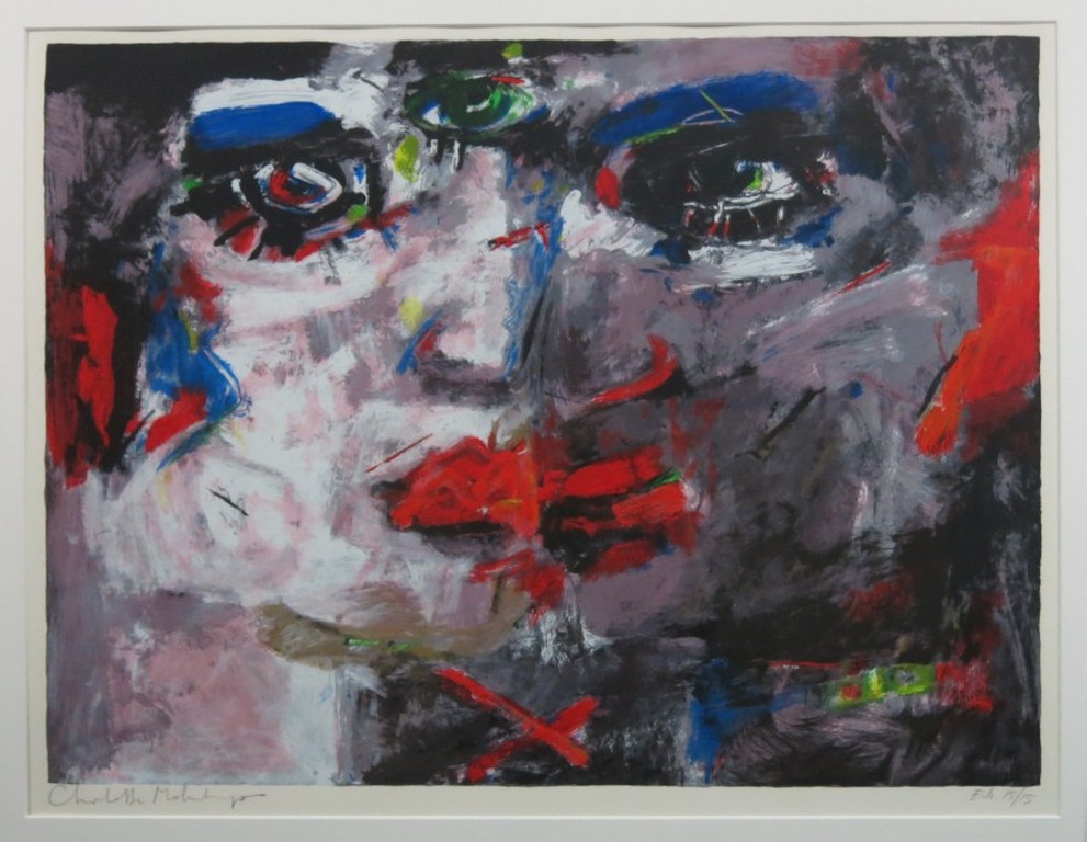 Charlotte Molenkamp: Zeefdruk, Zonder titel (gezicht) - ingelijst verkocht voor € 150!