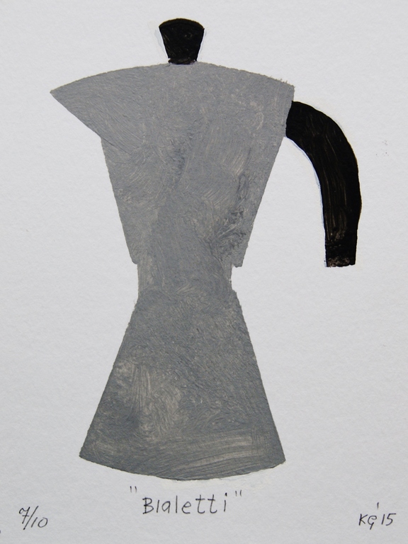 Klaas Gubbels geschilderde sjabloondruk 'Bialetti' - 2015. verkocht voor € 205!