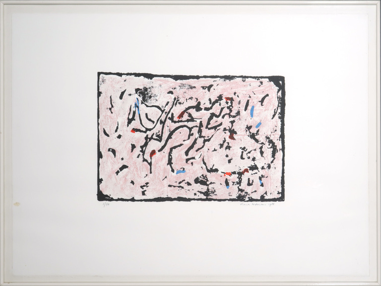Frank Lodeizen: Kleurenlitho, Zonder titel - Ingelijst verkocht voor € 160!
