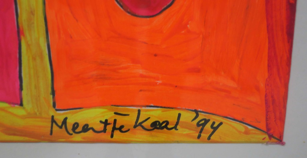 Meertje Kaal: Acryl op board, Z.T. Portret in felle kleuren - Ingelijst kopen? Bied vanaf 35!