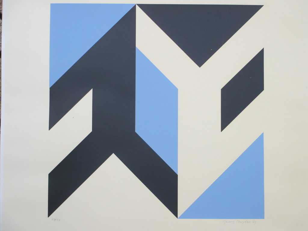 Georg Ruyter, Compositie in zwart/blauw, Zeefdruk kopen? Bied vanaf 30!