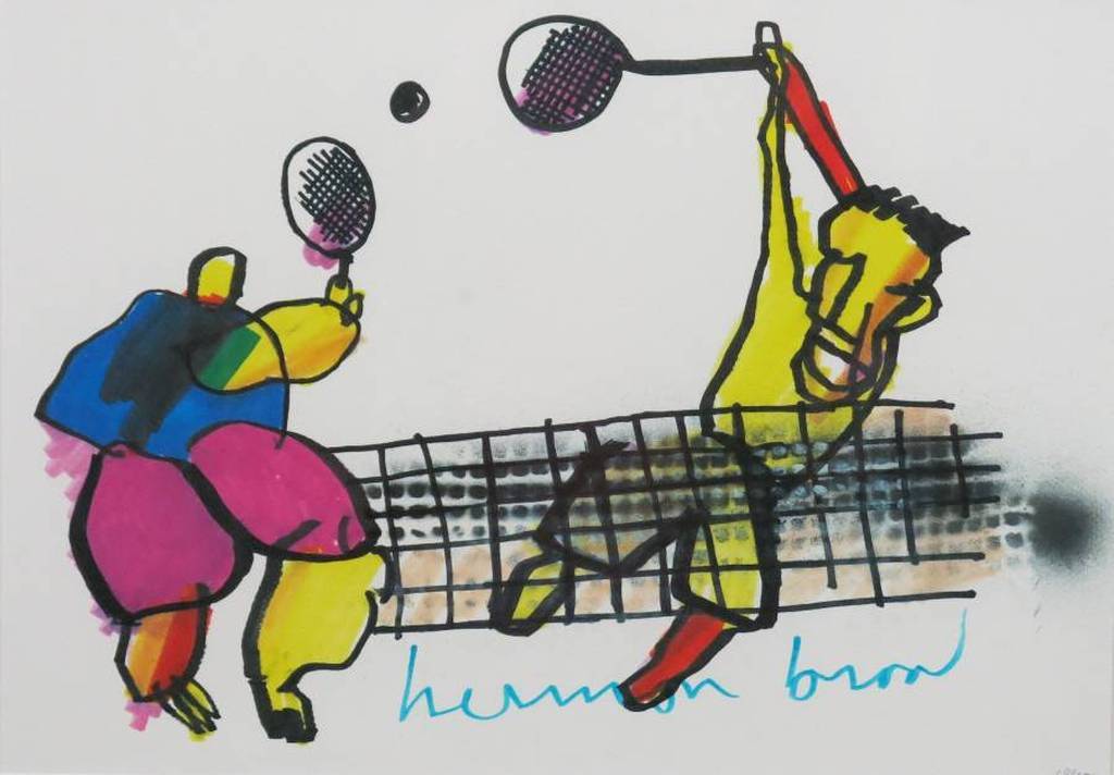 HERMAN BROOD, grote gelimiteerde en handgesigneerde zeefdruk 'Tennis' verkocht voor € 70!