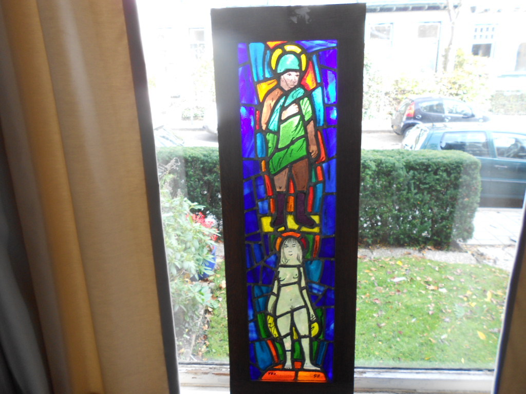 Theo van der horst gebrandschilderd glas in lood raam verkocht voor € 250!