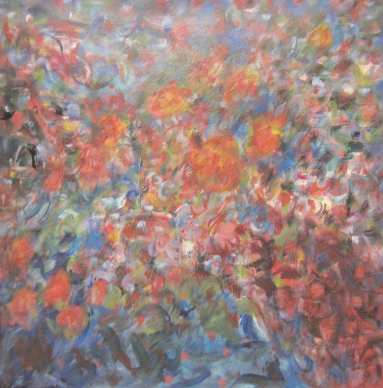 Kleurrijk abstract olieverf op doek, jaren 90 kopen? Bied vanaf 1!
