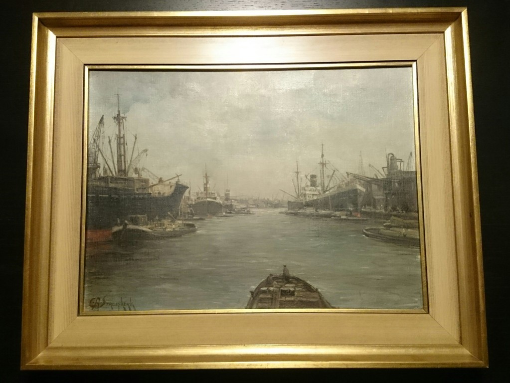 C.A. Streefkerk, Olieverf op doek, Havenzicht verkocht voor € 249!