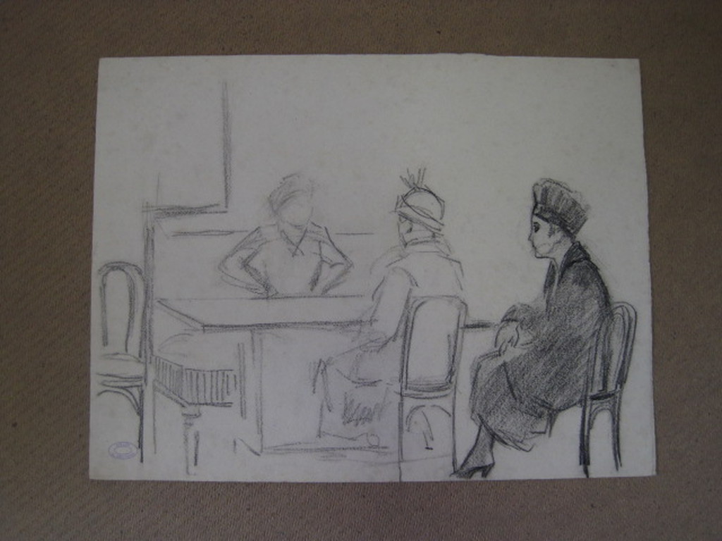 Bijzondere houtskooltekening Anton Kristians 1920 "bij de Bonneterie Amsterdam"  kopen? Bied vanaf 1!