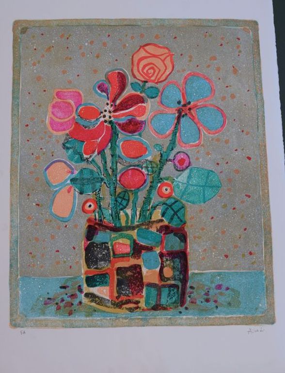 Paul Aizpiri - Kleurenlitho - Bloemenvaas kopen? Bied vanaf 40!