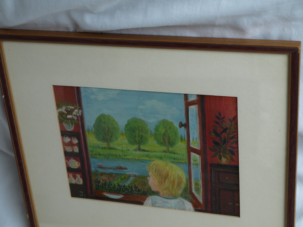 Onbekend, gesigneerd : Gouache, Uit het Raam – ingelijst  kopen? Bied vanaf 1!
