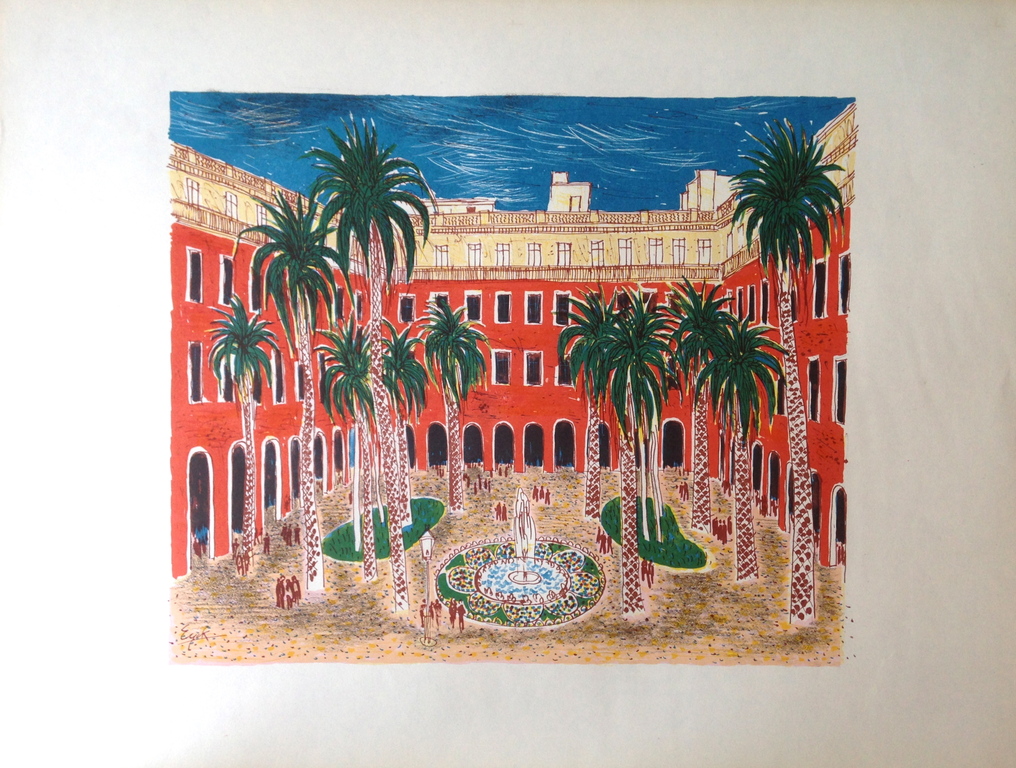 Charles Eyck. Lithografie. Patio. kopen? Bied vanaf 1!