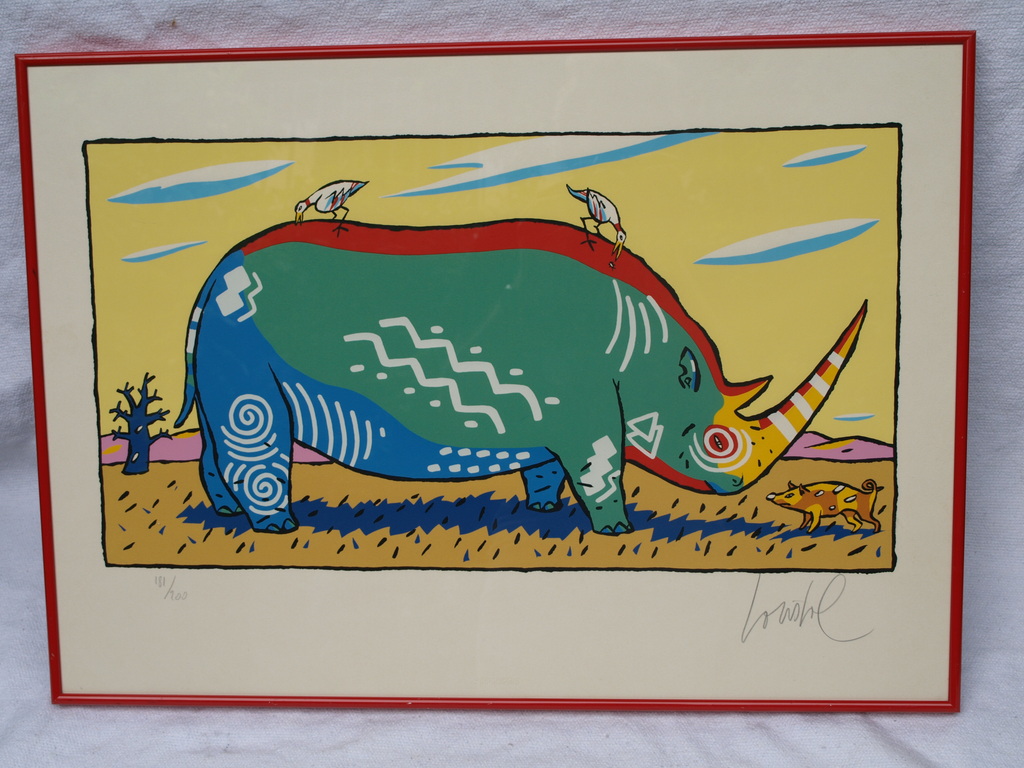 Jacques de Loustal – Zeefdruk - Le Rhinocéros - Gesigneerd - 1988 - PopArt - 70 x 50 cm - Oplage 200 kopen? Bied vanaf 175!