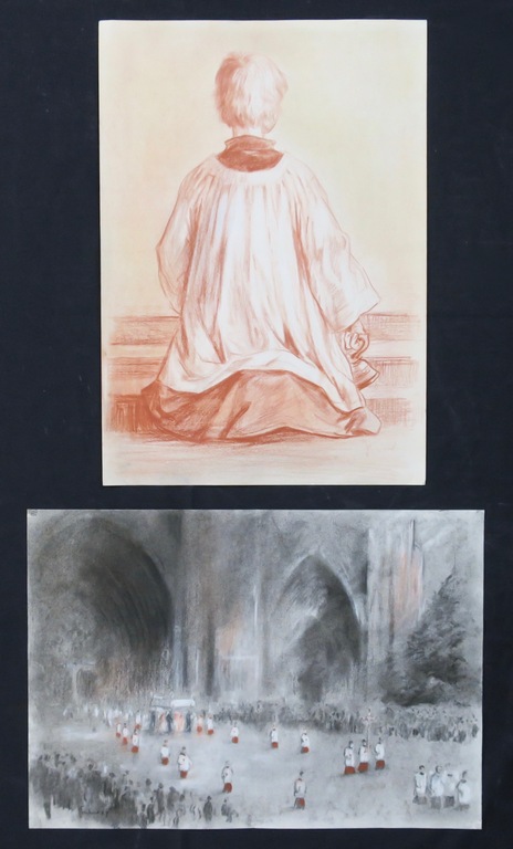 Klaas Fernhout: Twee krijttekeningen + portrettekening/aquarel op verso kopen? Bied vanaf 1!