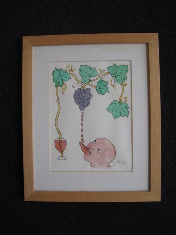 Karakteristieke Aquarel "wijnkenner" van Mark Brusse (1937-) gesigneerd  kopen? Bied vanaf 1!