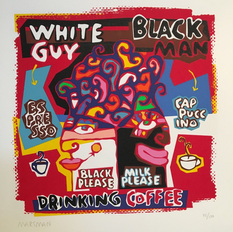 Jean-Paul Marsman zeefdruk 'White guy, black man' kopen? Bied vanaf 20!