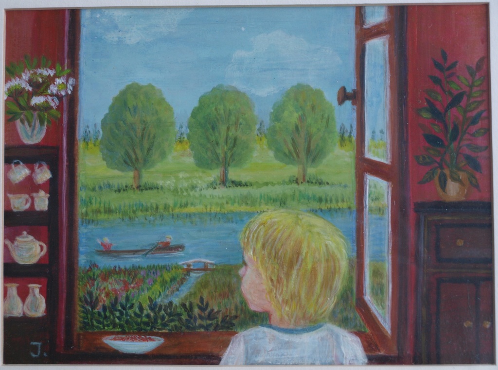 Onbekend, gesigneerd : Gouache, Uit het Raam – ingelijst  kopen? Bied vanaf 1!