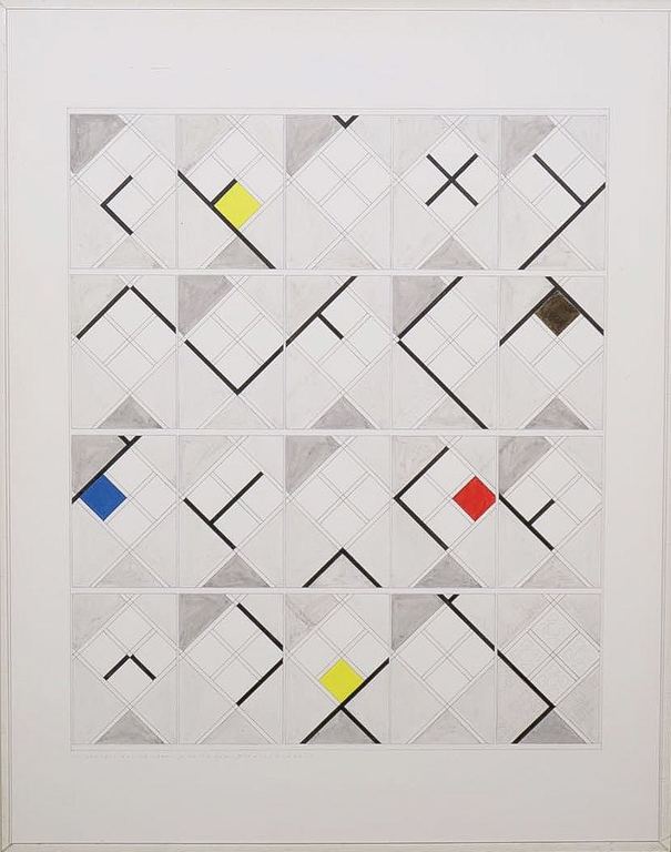 Wim Smits: Potlood en acryl, Ontwerp bestrating.. - Ingelijst verkocht voor € 100!