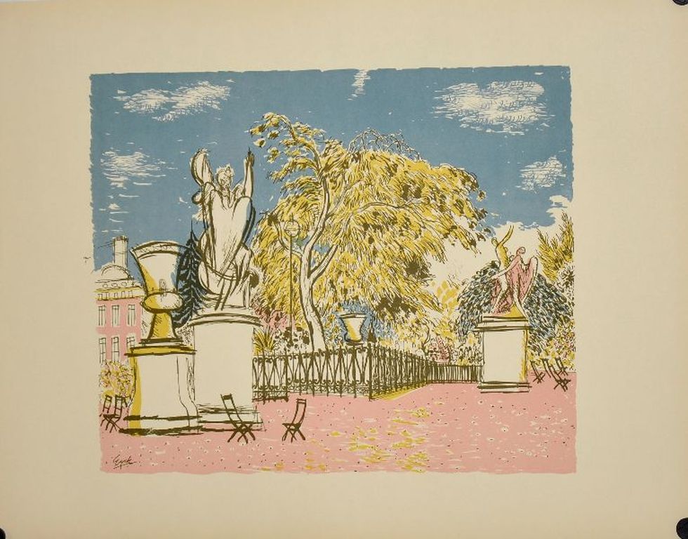 Charles Eyck: Kleurenlitho. Plein  kopen? Bied vanaf 1!